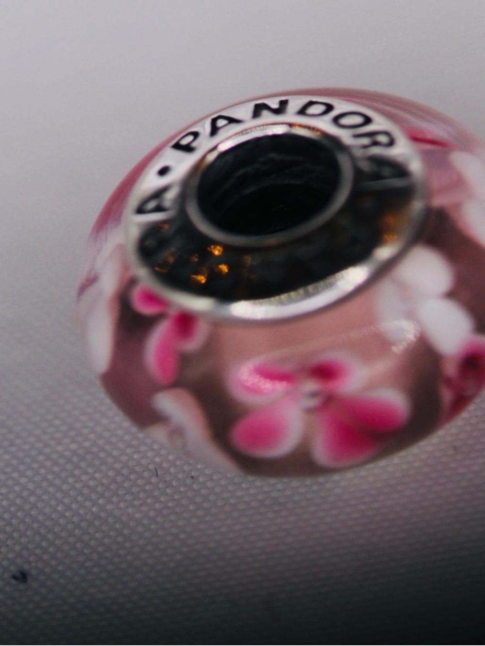 Pink and white floral Pandora Murano new without tags